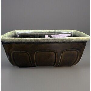 Vintage Hull Pottery F469 Rectangular Planter Brown W/Light Green Drip Glaze 7x3